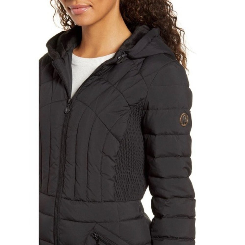 Bernardo Channel Quilted Fleece Lined Packable Hooded Puffer Jacket NWT XS Black - Picture 4 of 6